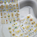 Gold Nail Art Stickers Sun Moon Nail Decals for Nails Art Flower with Design Nails Stickers 5D Embossed Self Adhesive for Women Girls Kid Manicure DIY Charms Decoration 2 Sheets