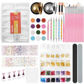 Acrylic Fake Nails Kit for Beginner - Press On Nail Supplies with Clear Almond Tips Chrome Powder Nail Stand Nail Art Brushes Dotting Pen Glitter Sequins Sticker Rhinestones