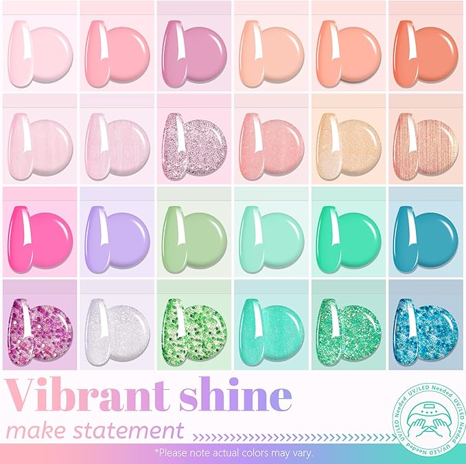 ABAC 24 Color Hema-Free Glitter Solid Gel Nail Polish,Ombre Gel Nail Polish,Pat Paint Nail Gel- Mermaid Ocean & Coral Reef Shades w/Pro Dual Brush Clump-Free for Pool Party,Spring/Summer Soak Off Gel