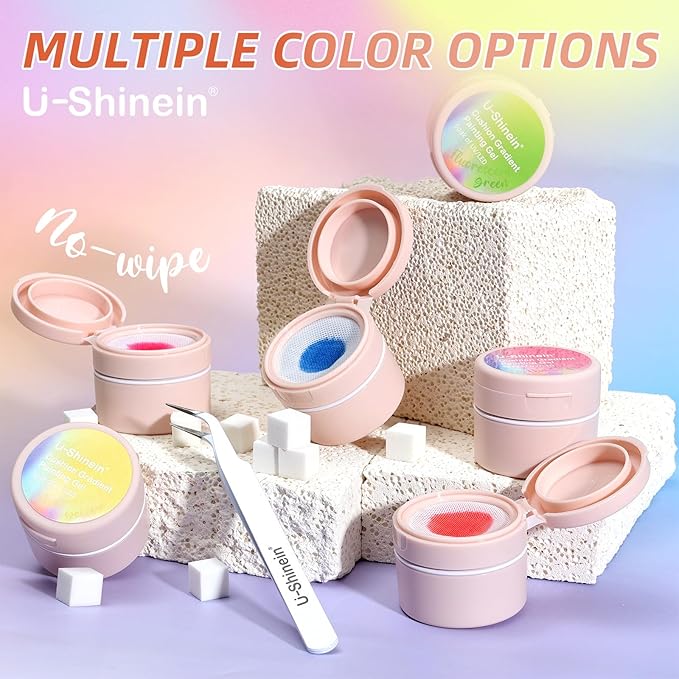 6 Color Cushion Neon Gradient Nail Gel Kit,Bright Fluorescent Pat Painting Ombre Gel Non-Wipe Multi-Functional Nail Polish Set, Nail Art DIY Salon Home for Starter Long Lasting Soak Off UV