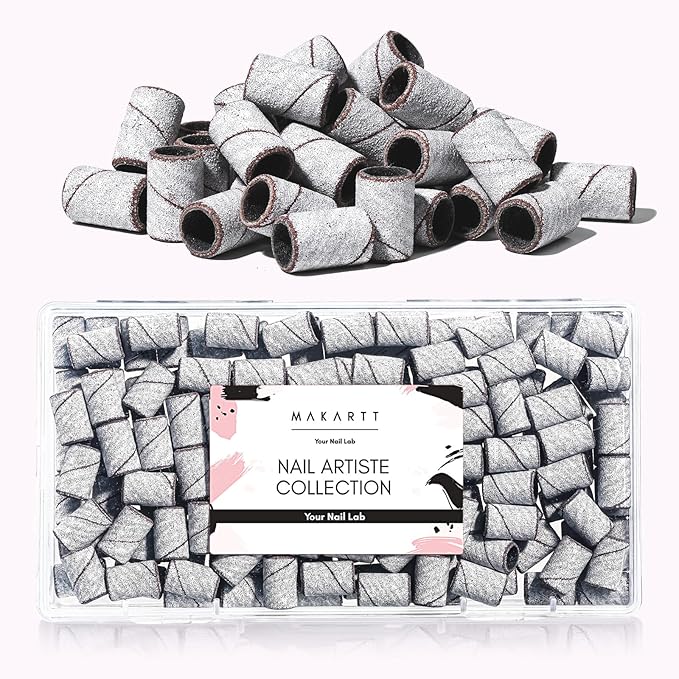 Makartt Sanding Bands for Nail Drill - 100 Pcs Nail File Sanding Bands for Drill Bits #240 Medium Grits for Acrylic Nails Gel Removing and Shaping, Upgrade Thicker Durable Sanding Drill Bit, White