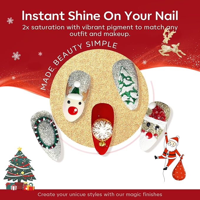modelones Christmas Gel Nail Polish Set, 6 Colors Winter Red Glitter Dark Green White Gold Silver Gel Polish Kit Soak Off Nail Art Manicure Home Gift for Women Girls