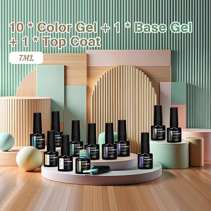 MEET ACROSS 12 PCS Color Changing Gel Nail Polish Kit Glitter Temperature Mood Changing Blue Purple Gray Color Changed Gel Soak Off Nail Art Design Kit Manicure at Home