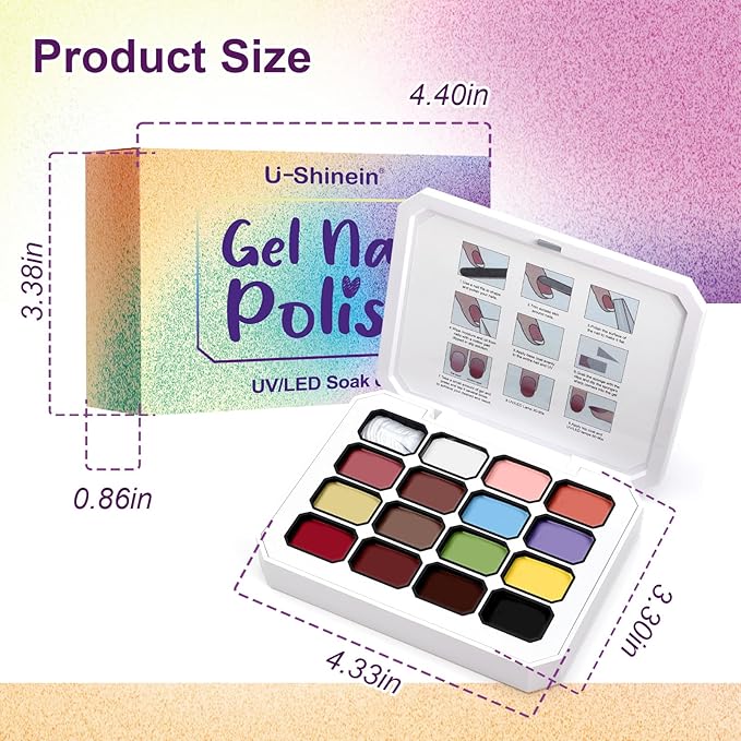 Gradient Painting Gel, 16 Colors Ombre Nail Polish for Pigmented Pat Painting Gel Nude White＆Black Color French Manicure DIY Nail Art Long-lasting No-wipe DIY Palette VelvetSpectrum Studio