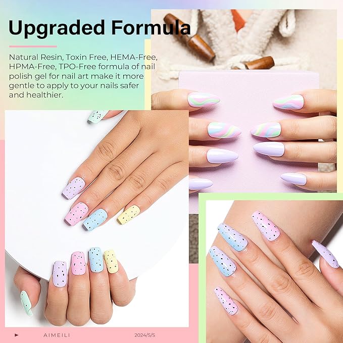 AIMEILI Soak Off Spring Summer Gel Polish Easter Pastel Pink Yellow Blue Purple Gel Nail Polish Easter Decorations Nail Art Color Set Of 12pcs X 8ml - Kit Set 9