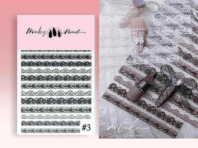 Wedding Bride Lace Nail Sticker Black White Ultra Thin Laces Peel Off Stencils Floral Weblike Pattern Stripe Nail Art Polish Decals (2 Sheets)