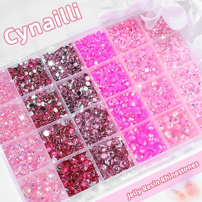 18000 Pcs Pink Flatback Resin Jelly Rhinestones for Crafting, 3-6 mm Pink Bedazzling Rhinestones, 6 Color Jelly Resin Rhinestone Bedazzled Gems for Crafts Face Makeup DIY Jewelry