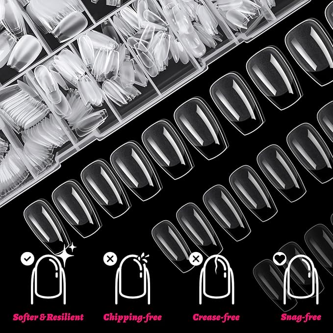 LoveOurHome 600pc Short Coffin Nail Tips Clear Fake Nails Coffin Gel Nail Tips Full Cover Acrylic Nails Clear Press on Nails Short False Nail 15 Size Artificial Fingernail for Gel Nail Extension