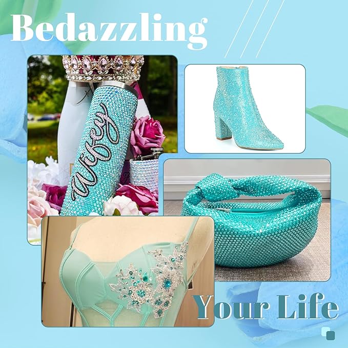 8000PCS 3mm Resin Rhinestones Bulk for Crafting (Lake Blue), Flatback Bedazzling Crystals for Crafts DIY Nail Decoration, Gems Charms for Tumbler Shoes Clothing Fabric with Pickup Pen and Tweezers
