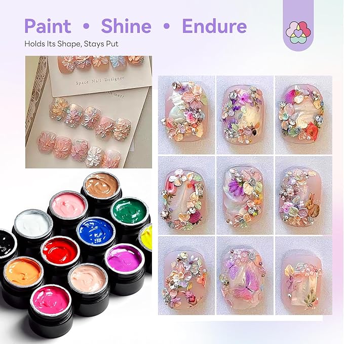 SAVILAND 3D Sculpting Gel for Nail Art: 12 Colors No Wipe Painting Sculpture Nail Gel with Brush Pen for Micro 3D Embossed Nails, Easy to Shape, Home DIY & Salon Manicure Supplies, 5g Each
