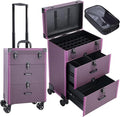 FRENESSA Rolling Nail Case Wheeled Manicure Storage Case Polish Organizer Professional Makeup Trolley for Studio or Travelling Nail Technician Artists Cosmetologist Stylist - Vegan Leather