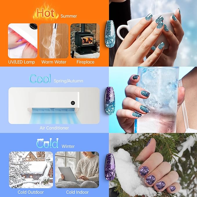 YTD Likomey Color Changing Gel Nail Polish,15ml Turquoise To Deep Blue Chunky Glitter Mood Temperature Change Colors Thermal Ombre Salon Home Fall Winter Manicure UV Nails Varnish,WB03