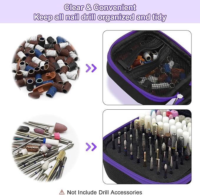 81 Holes Nail Drill Bit Holder, (ONLY CASE) Nail Bits Display Organizer Container, Nail Bits Container Box Case with High Density Foam, Efile Nail Bits Professional Manicure Tools, (Purple)