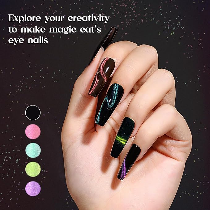 MIZHSE 9D Cat Eye Gel Nail Polish 8 Colors, Neon Collection Magnetic Gel Polish Set with Magnet Stick, Chameleon Color Shifting Cateye Nail Effect Soak Off Nail Art Manicure Home Ladies Gift