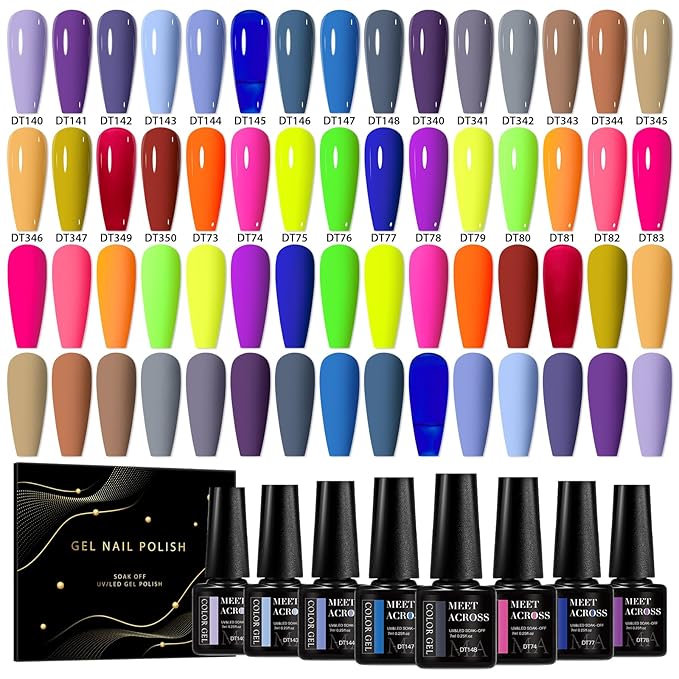MEET ACROSS Gel Polish Set - 30 Colors Neon Hot Pink Red Green Blue Yellow Nail Polish Soak off Colorful Holidays Collection UV Gel Gifts for Women