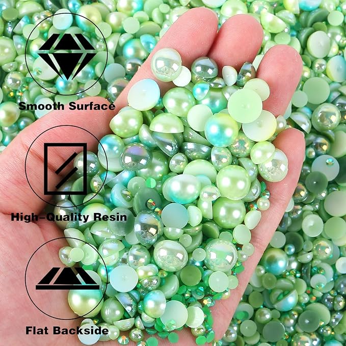 RODAKY 24000PCS Pearls Rhinestones Kit for Craft Green Resin Crystal Rhinestones Bedazzling Non Hotfix Gems Beads for Manicure DIY St Patricks Day Crafts Tumblers Clothes Makeup
