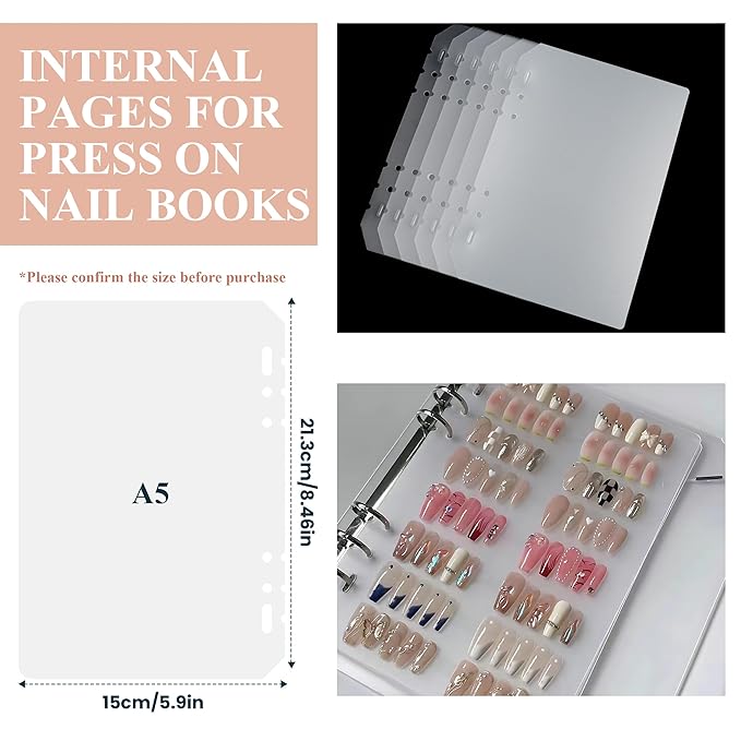 Large Press On Nails Book Insert Pages Clear Insert Pages Press On Nail Storage Book for Fake Nail Storage Nail Salon Supplies (6, clear)