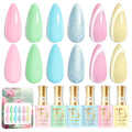 Beetles Hema Free Gel Polish Set, 15 ML 6 Colors Pastel Cat Eye Pink Green Blue Glitter Gel Nail Polish Kit Soak Off UV Nail Art DIY at Home Salon Spring Summer Easter Gift for Women