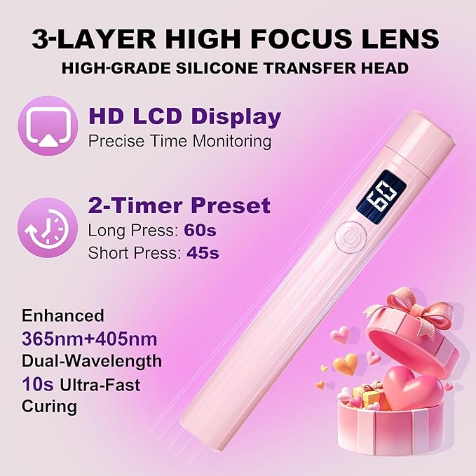 Mini UV Light for Nails，Handheld LED Flash Cure Lamp for Gel X Polish, Portable Uv Pen Light for Single Finger,Nail Curing Lamp with Stand for Starter Salon DIY or Home Manicure (Pink, Mini)