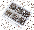 Bymitel 7200 Pieces 6 Mixed Sizes Glue Fix on Glass Rhinestones Round Crystal Gems Flatback for DIY Jewelry Making with one Picking Pen(6-Sizes 7200PCS, Smoked Topaz)