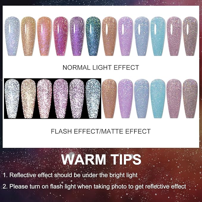 MTSSII Reflective Glitter Gel Nail Polish Set for Christmas Nails 12 Colors Including Pink Purple Silver Holographic Gel Polish Kit UV LED Soak Off Nail Polish Home DIY Manicure Nail Salon Varnish