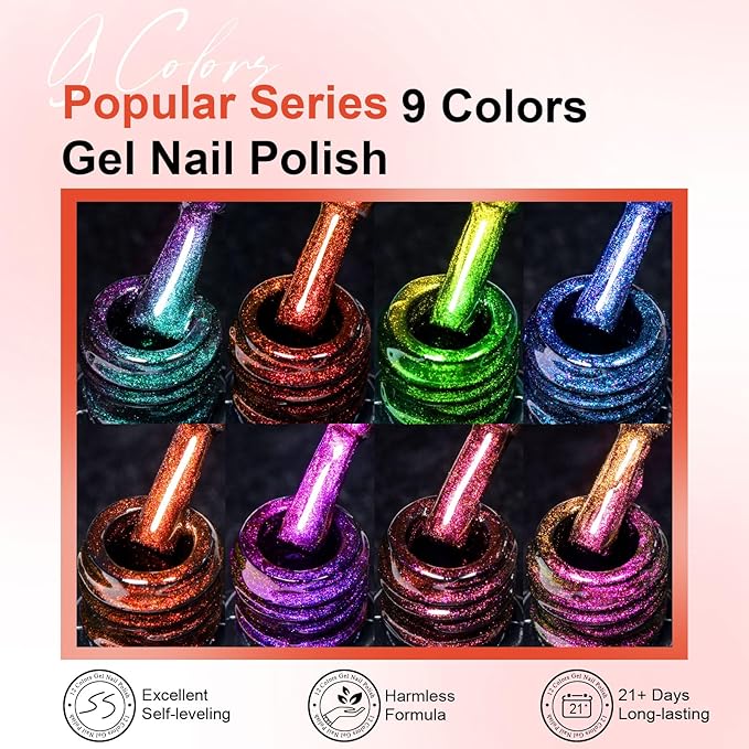 MEET ACROSS 12D Cat Eye Gel Nail Polish Set, Colorful Holographic Cat Eye Glitter Gel Polish Blue Purple Green Nail Gel Polish Kit with Base Top Coat and Magnet Soak Off Nail Art Gel DIY Salon Gift