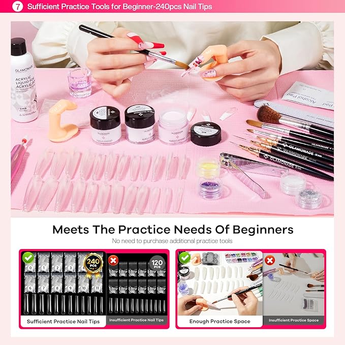Acrylic Nail Kit for Beginners: Professional Nail Set with Drill Acrylic Powder Gel Polish Nail Stamp for Home Starter Practice & DIY Manicure
