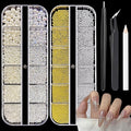 Nail Charms Jewels Manicure Kit with Magnetic Pen Pickup Pencil and Tweezers, Gold Silver Mini Metal Caviar Nails Beads, Flatback Pearls Nail Gems for Nail Art Face Makeup and Manicure Decor