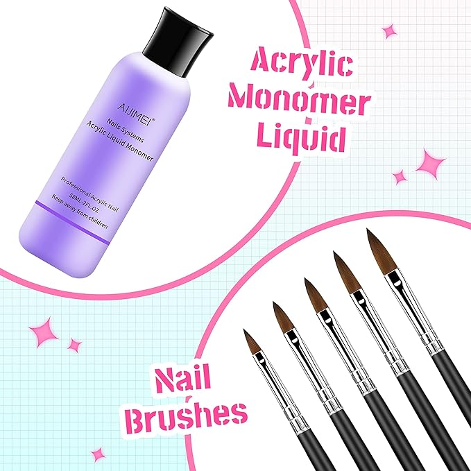 Aijimei 5pcs Acrylic Nail Brush Kit - Professional Manicure Tool for DIY and Salon