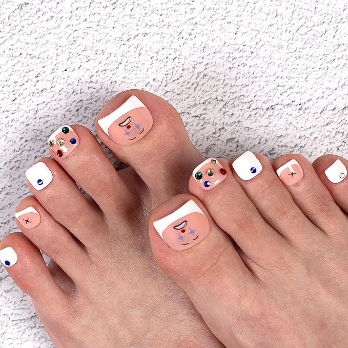 LOVFUL Handmade Acrylic Press on Toenails Clown | Salon Quality 20 PCS Free Size Toe Nails | Reusable Fake Nails for Toe | T139