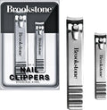 Brookstone Nail Clippers for Men and Women - Premium Stainless Steel Nail Clipper and Nail Cutter, Precision Grooming Set Includes Two Nail Clippers and Case