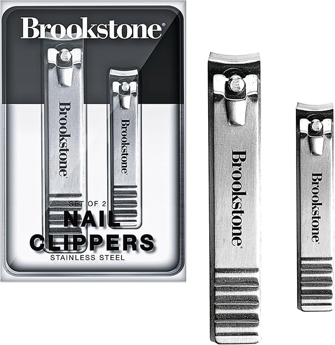 Brookstone Nail Clippers for Men and Women - Premium Stainless Steel Nail Clipper and Nail Cutter, Precision Grooming Set Includes Two Nail Clippers and Case