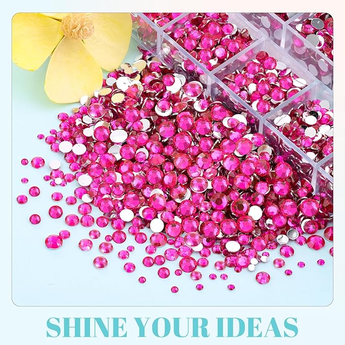 6100Pcs Resin Rhinestones for Crafting with 2Pcs 10ml B7000 Jewelry Glue, 1 Box Flatback Crystals Diamond (Hot Pink) for Bedazzling Crafts DIY Nail Art Non Hotfix Gems for Clothing Shoes
