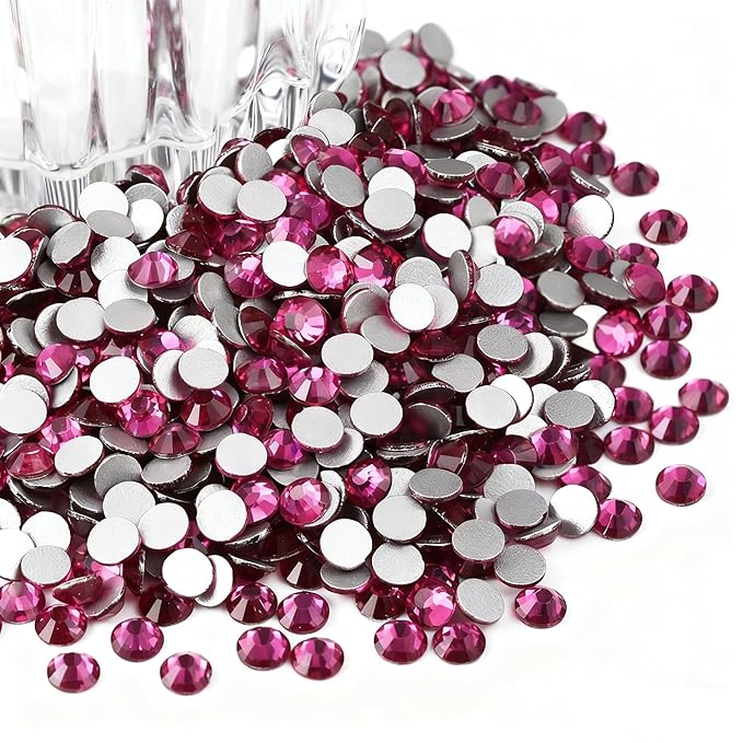Flatback Glass Rhinestones,Bedazzler Gems 1440pcs Non Hotfix Crystal Rhinestones for Nail Charms Crafts Clothes Tumblers,Fuchsia,SS16