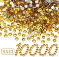 10000PCS Gold Yellow Rhinestones Bulk, Flat Back Crystal Glass Stone Round Gems,SS10, 2.7-2.9mm