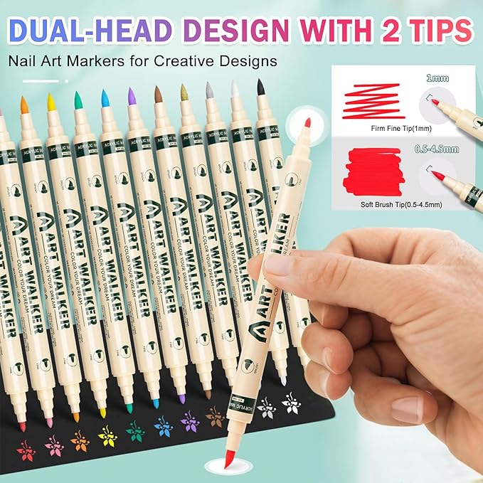 Nail Art Pens Set, Dual-head 12 Colors Nail Polish Pens Nail Art Drawing Markers Pen Quick Dry Waterproof Nail Art Painting Pens Kit for Home DIY Nail Art Design