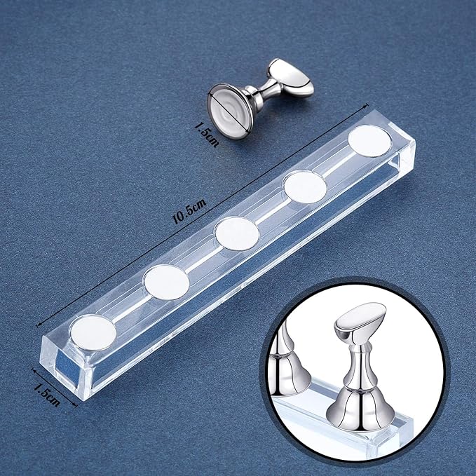 Blulu 4 Sets Acrylic Nail Display Stand Nail Holder Magnetic Nail Practice Stand Fingernail DIY Nail Design Stand for False Nail Manicure Tool (Silver)