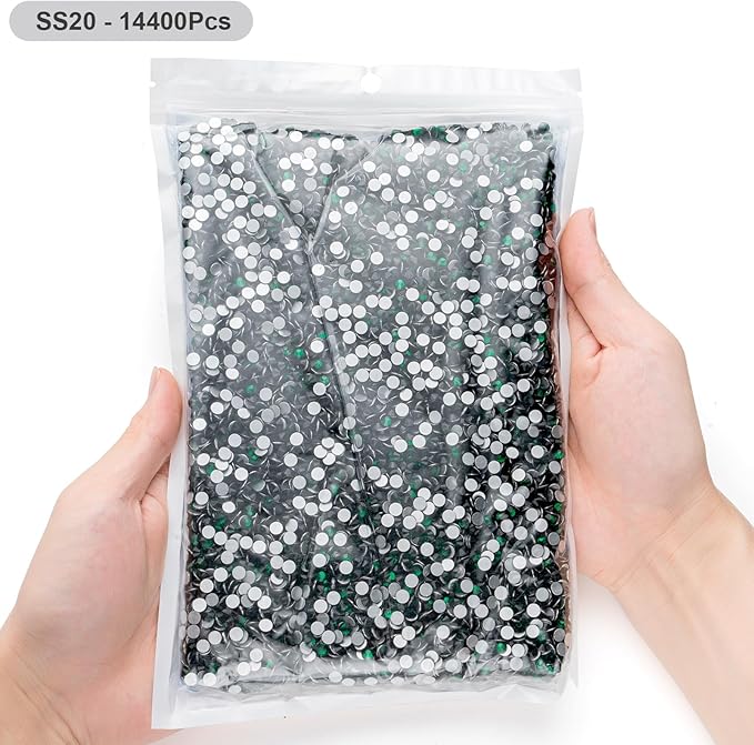 Flatback Rhinestones Bulk, 14400PCS Malachite Green Rhinestones for Clothes DIY Decoration Crafts, Malachite Green, SS20, 4.6-4.8mm