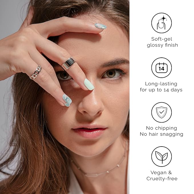 NAILOG Semi Cured Gel Nail Strips (20 Extra Long Polish Stickers/Wraps) │ Glossy & Long Lasting Soft Gel Finishing (Summer Breeze)