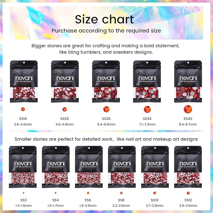 Novani Rhinestones 3000Pcs Flatback Crystal Round Loose Gemstones Glass Rhinestones for Crafts Makeup Nail Art Clothes Shoes DIY Decorations(SS10, 2.7-2.9mm,Hyacinth)