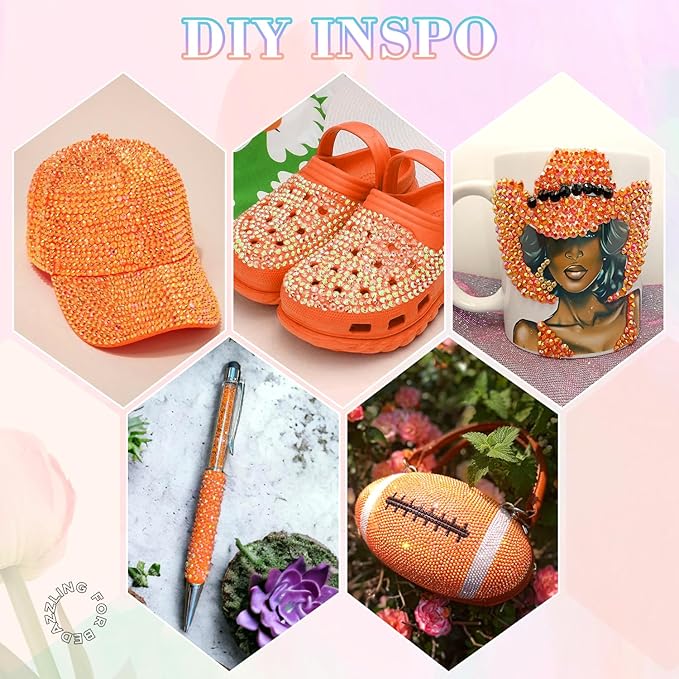 25000Pcs Orange AB Rhinestones for Bedazzling with B7000 Jewelry Glue, Non Hotfix Flatback Gems, Crystal Resin Rhinestones for Crafting Crafts Clothing Tumblers Mugs Shoes Fabric Decor Nail Art