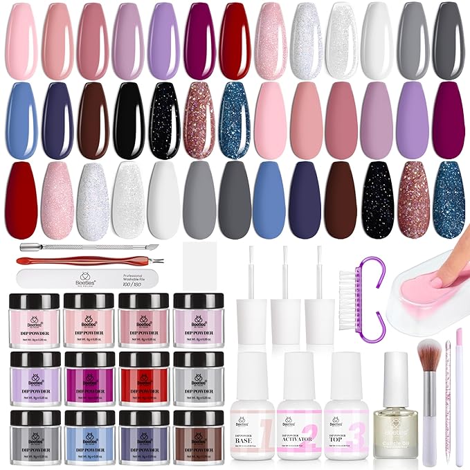Beetles Dip Powder Nail Kit Starter, 20 Colors Nude Pink Blue Glitter Dipping Powder Set with Base Top Coat Activator for Nail Art Manicure Modern Muse Collection