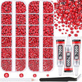 12100Pcs Red Rhinestones Craft Kit with 3Pcs 10ml B7000 Jewelry Glue, 2 Boxes Flatback Crystals for DIY Nail Art, Resin Gems for Clothing Shoes
