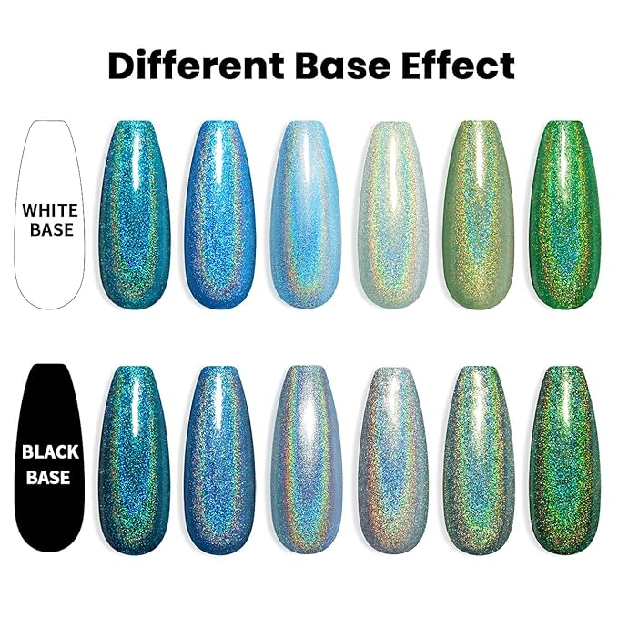 RARJSM Holographic Gel Polish Set,Turquoise Green Gel Nail Polish Kit Glitter Summer Collection Soak Off 6PCS 7.5ML Curing Required Unicorn Mirror Laser Effect Nail Gel for Salon Home Manicure