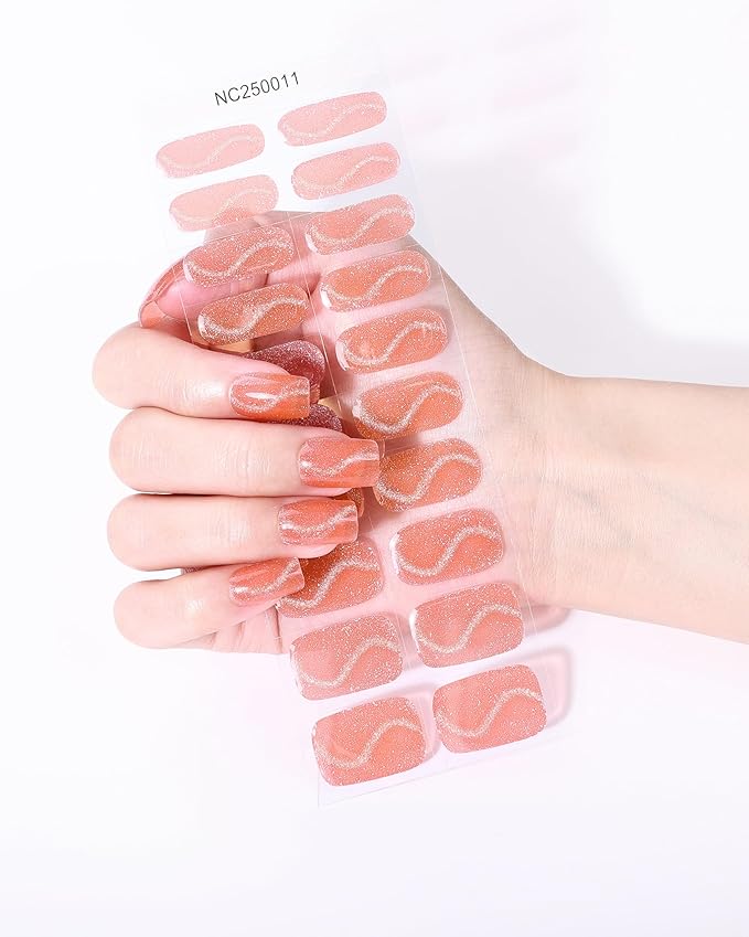 Cat Eye-Inspired 20pcs Semi Cured Gel Nail Strips - Salon-Grade DIY Wraps with Glaze Texture, Easy Application, UV Light Required for Stylish Nails