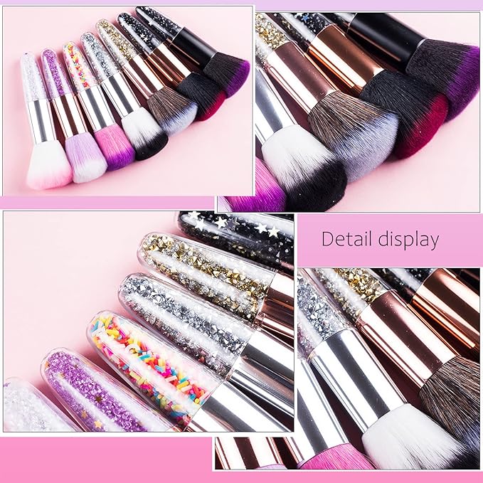 JERCLITY 3 Pieces Soft Nail Brushes Remove Dust Powder for Acrylic Nails Makeup Brushes for Loose Powder Nail Art Brush Nail Clean Up Tools for Women Girls（White Black/White Pink/Black Purple)