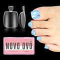 NOVO OVO Thick Sculpted Toe Nail Tips Long Tapered Square Press on, Wide Soak off Soft Gel False Toenail Extension, Clear Pre-applied Tip Primer & Base Coat, Full Cover Acrylic DIY 15 Sizes 360 pcs