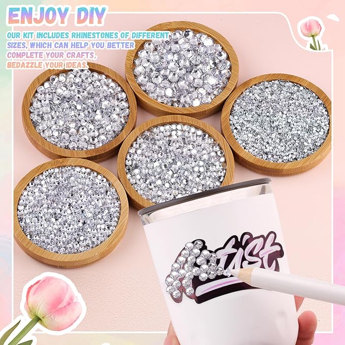 30000Pcs Resin Rhinestones for Bedazzling with B7000 Jewelry Glue, Clear Flatback Gems Rhinestones for Crafting, Clothing Tumblers Mugs Shoes Fabric Decor Nail Art
