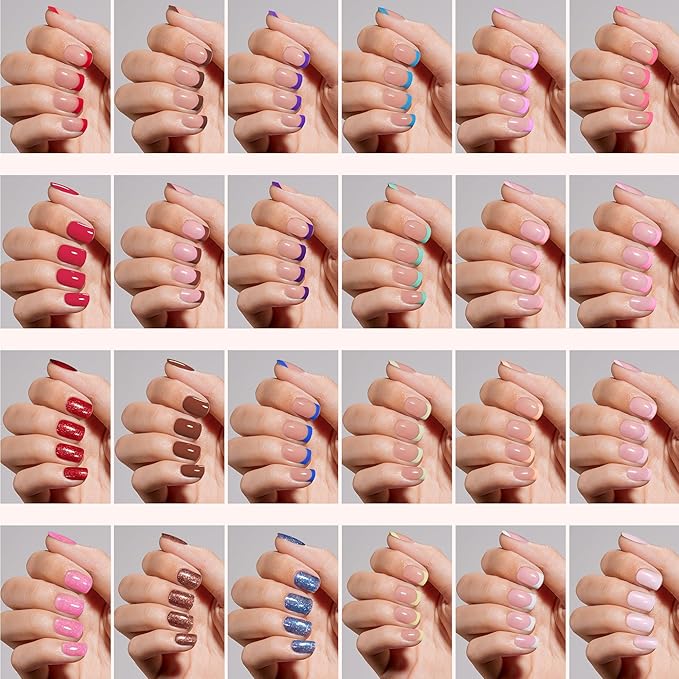Beetles Press On Nails Kit - Candy Mix | 720Pcs 24 Colors Short Square Press On Nails | 15 Sizes French Glossy Glitter With Nail Glue & Nail Tabs Stickers, Fake Nails Kit Art For Women