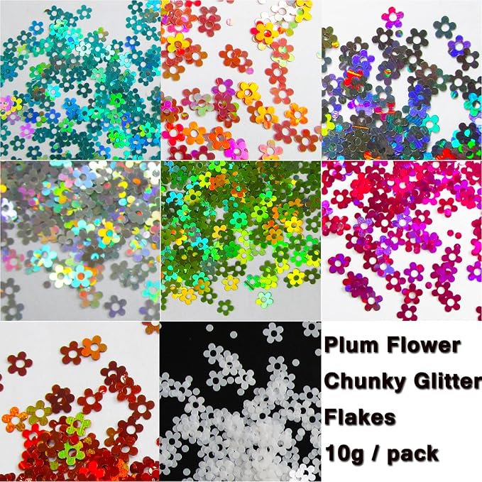 LoveOurHome 8 Colors Flower Chunky Glitter Flakes Holographic Floral Blossom Shaped Confetti Sequins Nail Sticker Accesories for Resin Crafts Acrylic Nails Makeup